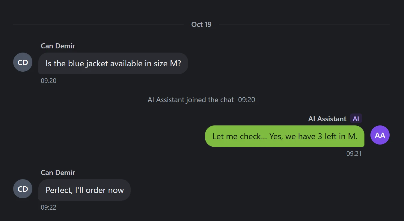 The AI agent answering a customer in the chat