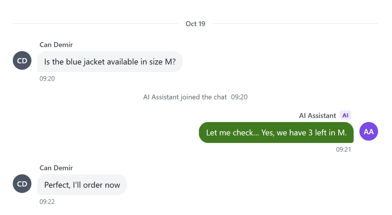 The AI agent answering a customer in the chat